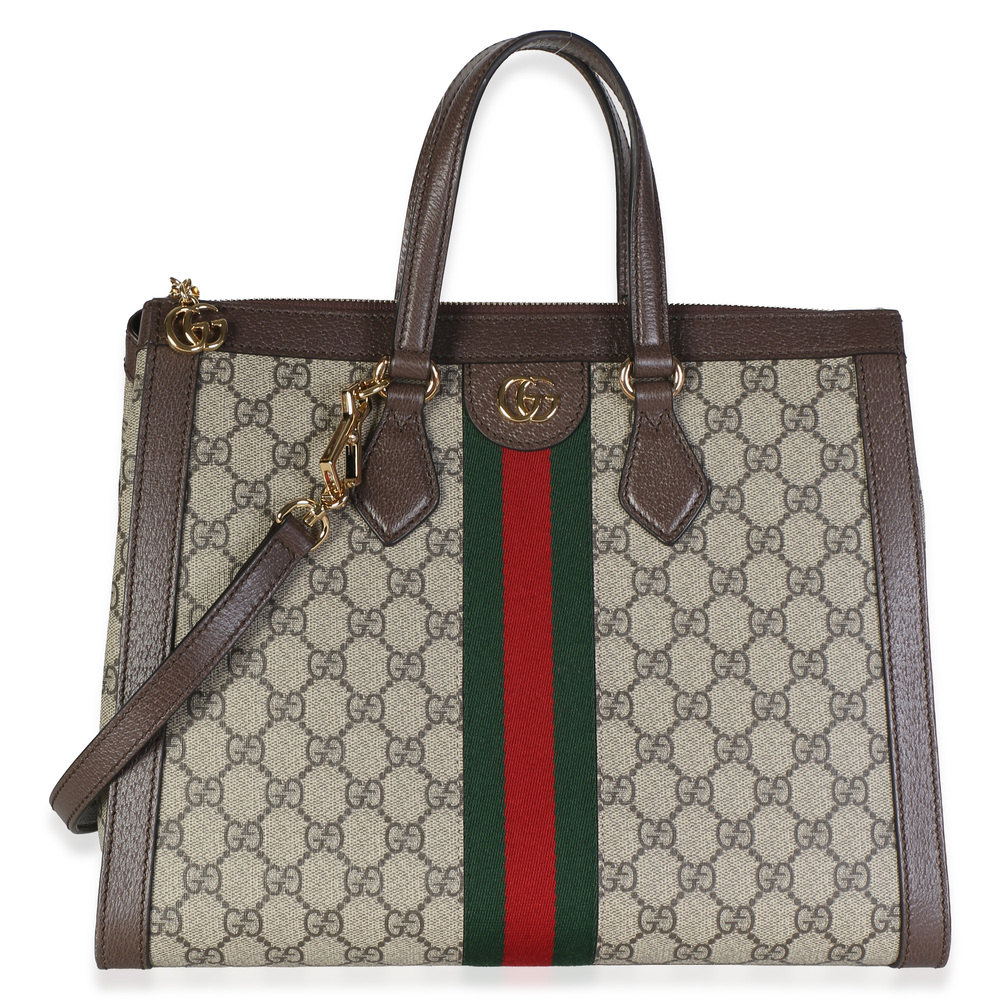 Gucci Beige GG Supreme Monogram Web Medium Ophidia Tote